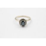 14ct white gold diamond & sapphire halo ring (2.2g) size K