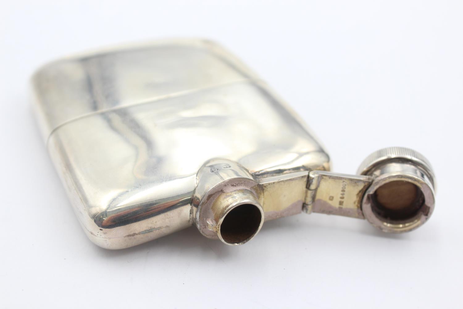 Antique Hallmarked 1917 Birmingham STERLING SILVER Hip Flask (160g) - Image 5 of 6