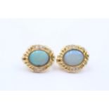 18ct gold opal & diamond French clip earrings (7.8g) Size