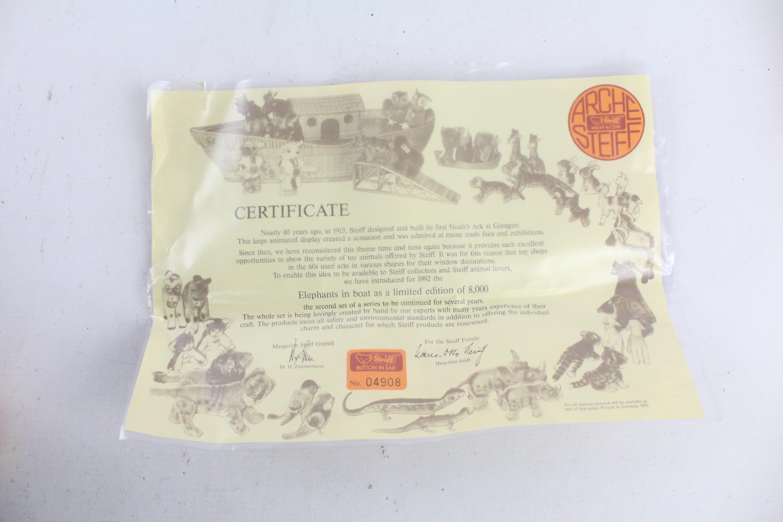 Limited Edition STEIFF - ARK Boxed Elephant Set In Boat 038303 Inc Box Etc - Image 5 of 6