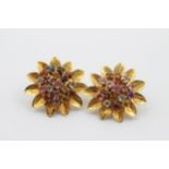 18ct gold garnet, aquamarine, citrine, tourmaline & amethyst floral cluster clip-on earrings (9.