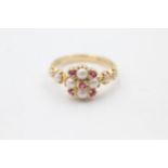 14ct gold pearl & ruby ring (4g) Size P