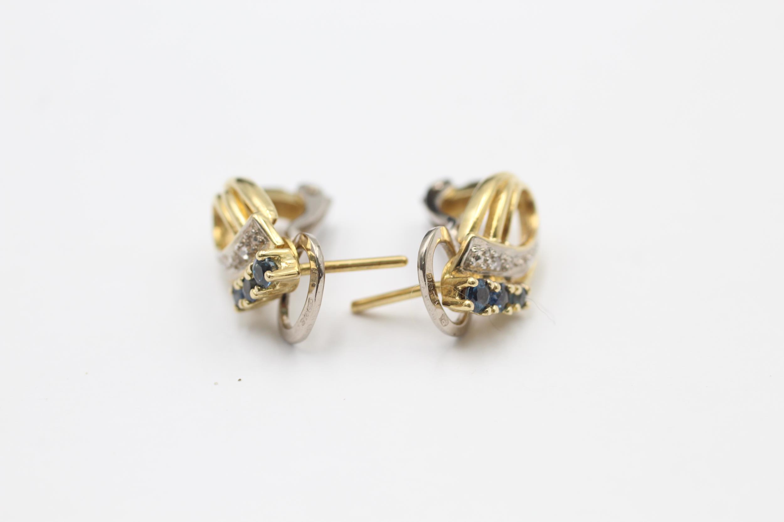 18ct yellow & white gold sapphire and diamond French clip knot earrings (5.1g) Size - Image 2 of 5