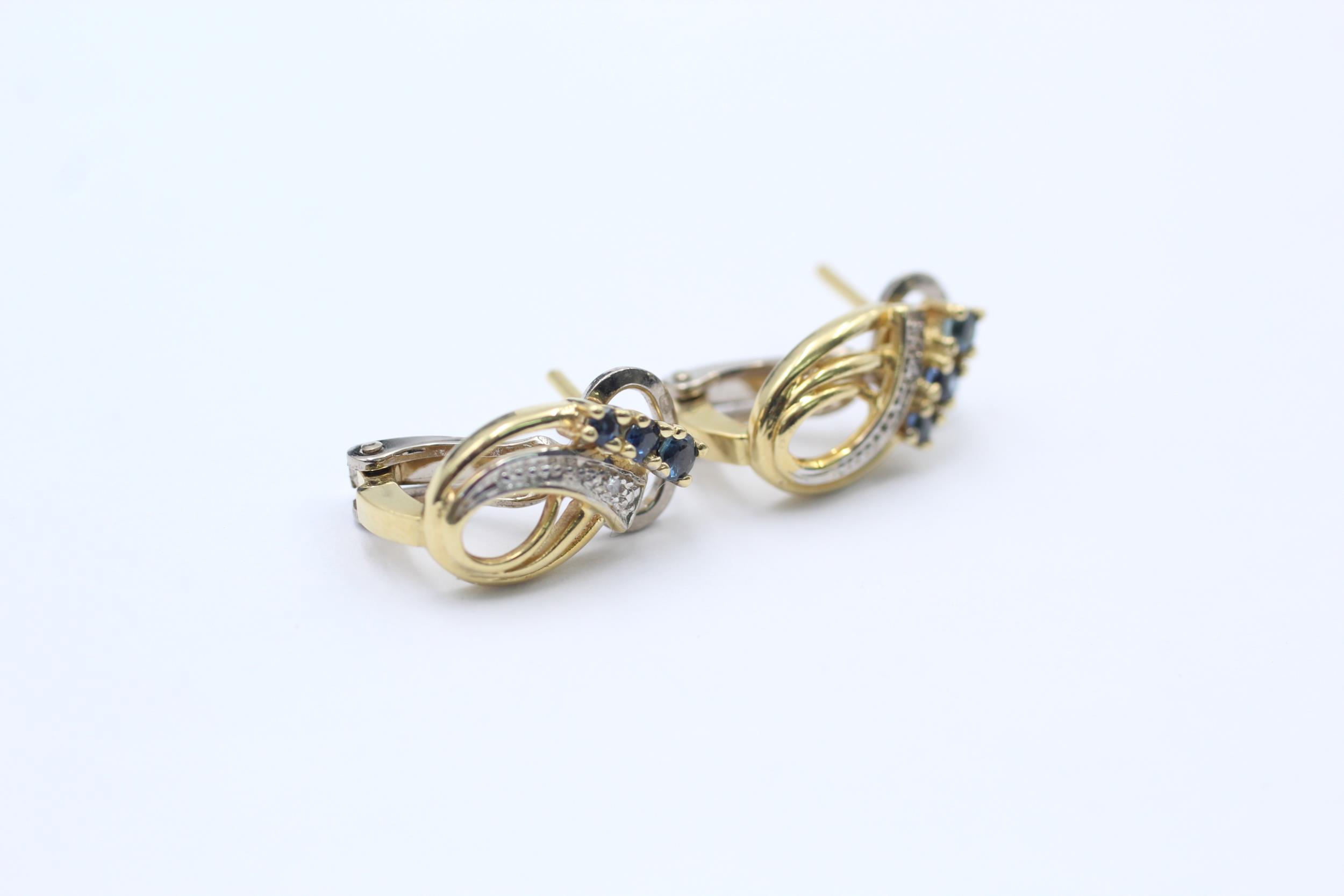 18ct yellow & white gold sapphire and diamond French clip knot earrings (5.1g) Size - Image 5 of 5