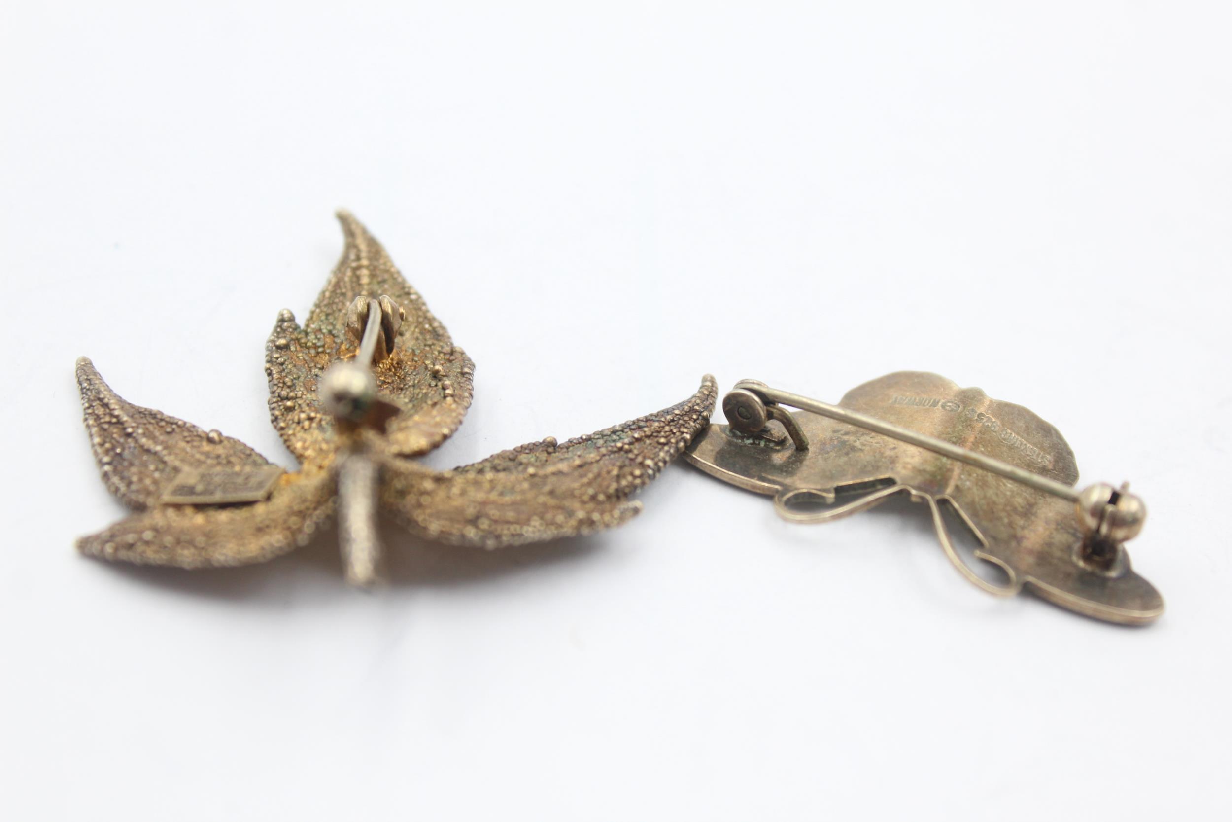 2 X .925 Scandi Silver Brooches Including Enamel Butterfly And Flora Danica (16g) - Image 4 of 4