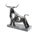 Cast bronze brutalist bull on marble base 2.34kg 9" by 9"