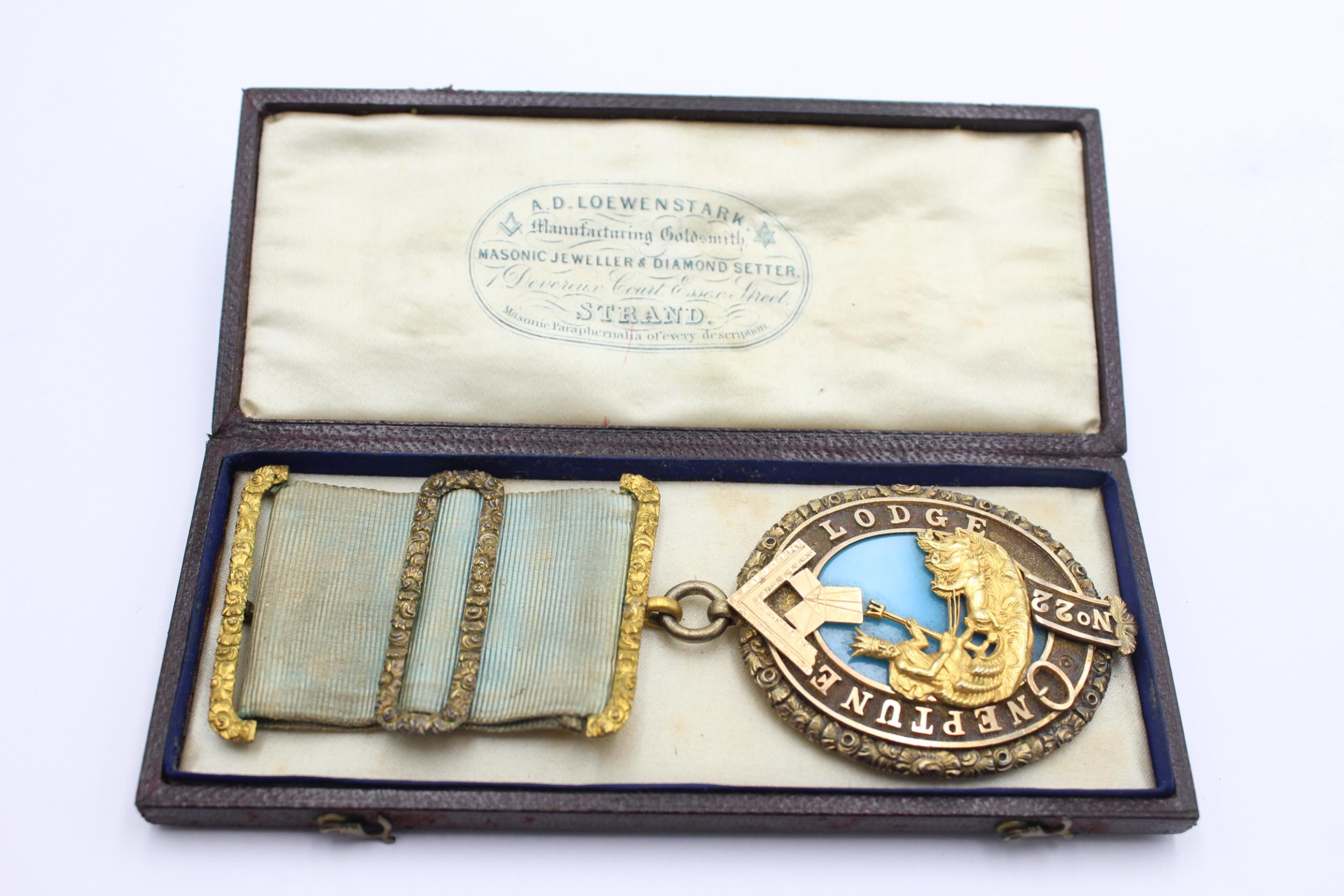 Antique Sterling Silver .925 Cased Masonic Jewel Neptune Lodge No.22 Etc (59g)