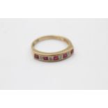 9ct gold diamond and ruby set half eternity ring - size m1/2 (2.1g)