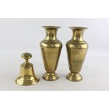 3 x Antique / Vintage BRASS Ornaments Inc Vases, Ornate Engraved Bell 4117g