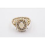 9ct gold diamond & opal halo ring (3.2g) Size Q