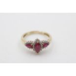 9ct gold glass filled ruby and diamond accent dress ring - size r (3g)