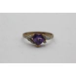 9ct gold amethyst heart ring with diamond shanks (2.1g) Size N