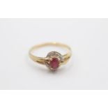 9ct gold ruby & diamond cluster dress ring (1.8g) Size P