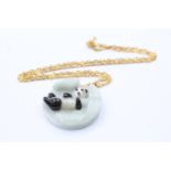 9ct gold jade, mop & onyx panda motif pendant necklace (27g)