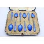 6 x Vintage 1928 Birmingham STERLING SILVER Guilloche Enamel Teaspoons (68g)