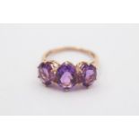 9ct rose gold amethyst trilogy cocktail ring (2.6g) Size M