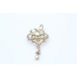 9ct gold antique pearl set drop pendant/brooch (5.2g)