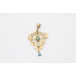 9ct gold antique turquoise lavalier pendant (1.6g)