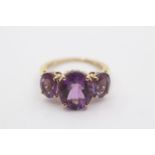 9ct gold amethyst trilogy statement ring (3.9g) Size N