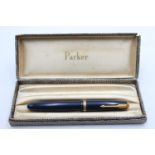 Vintage PARKER Duofold Navy FOUNTAIN PEN w/ 14ct Gold Nib WRITING Boxed