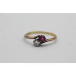 18ct gold diamond & ruby ring (2.2g) Size Q