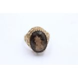 9ct gold vintage smokey quartz cocktail ring - size p1/2 (5.5g)