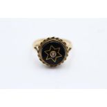 14ct gold antique mourning onyx and pearl set ring - size m (2.7g)