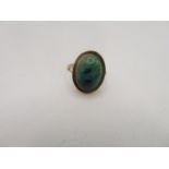 14ct gold vintage azurite cabochon set ring - size n (3g)