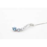 9ct white gold aquamarine and diamond accent pendant necklace (1.1g)