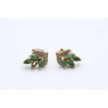 9ct gold emerald and diamond set stud earrings - as seen (1.5g)