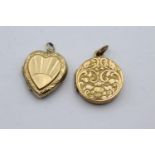 2 x 9ct back & front gold etched lockets inc. antique (8.5g)