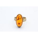 8ct gold vintage Baltic amber cabochon set dress ring - size m1/2 (2.2g)