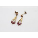 9ct gold ruby and diamond set drop earrings (1.4g)