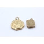 2 x 9ct back & front gold antique foliate etched lockets (6.9g)