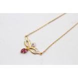 9ct gold glass filled ruby diamond accented static pendant necklace (1.7g)
