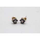 9ct gold sapphire and diamond set cluster stud earrings (1.2g)