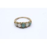 9ct gold vintage jade set 5 stone ring - size m (2.6g)