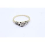 14ct gold antique round brilliant cut diamond ring - size k (1.6g)