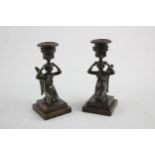 Antique Pair Of BRONZE Mid 1800s Candlesticks 3332g // Bronze Post Regency Candlestick Pair Winged