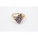9ct Gold Tanzanite Lozenge Shape Cluster Ring With Diamond Accents (2.8g) Size O