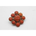 14ct Yellow Gold Antique Carved Coral Brooch (3.6g)