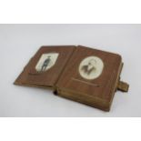 Antique Embossed Leather PHOTO ALBUM c. 1877 w/ White Metal Clasp & Photographs // Approx