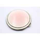 Vintage Hallmarked 1947 Chester STERLING SILVER Ladies Compact w/ Enamel (88g) // w/ White & Pink