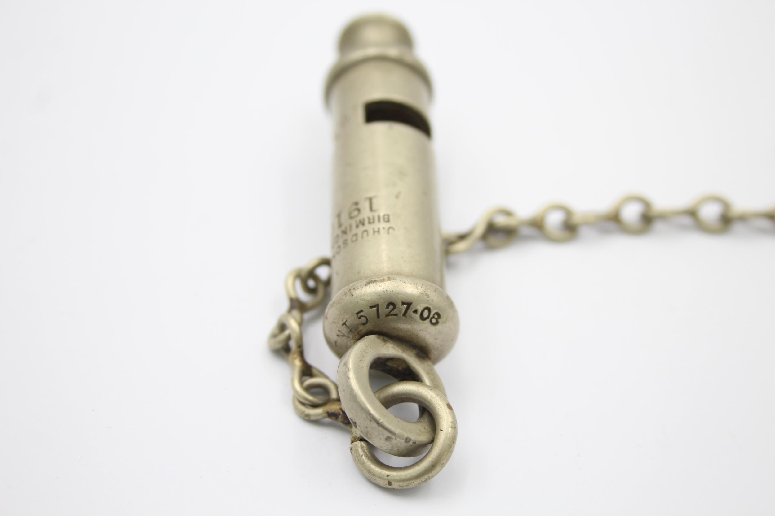 WW1 British Military Trench Whistle & Chain Marked 1915 w/ Broad Arrow Mark // WW1 British - Image 3 of 4