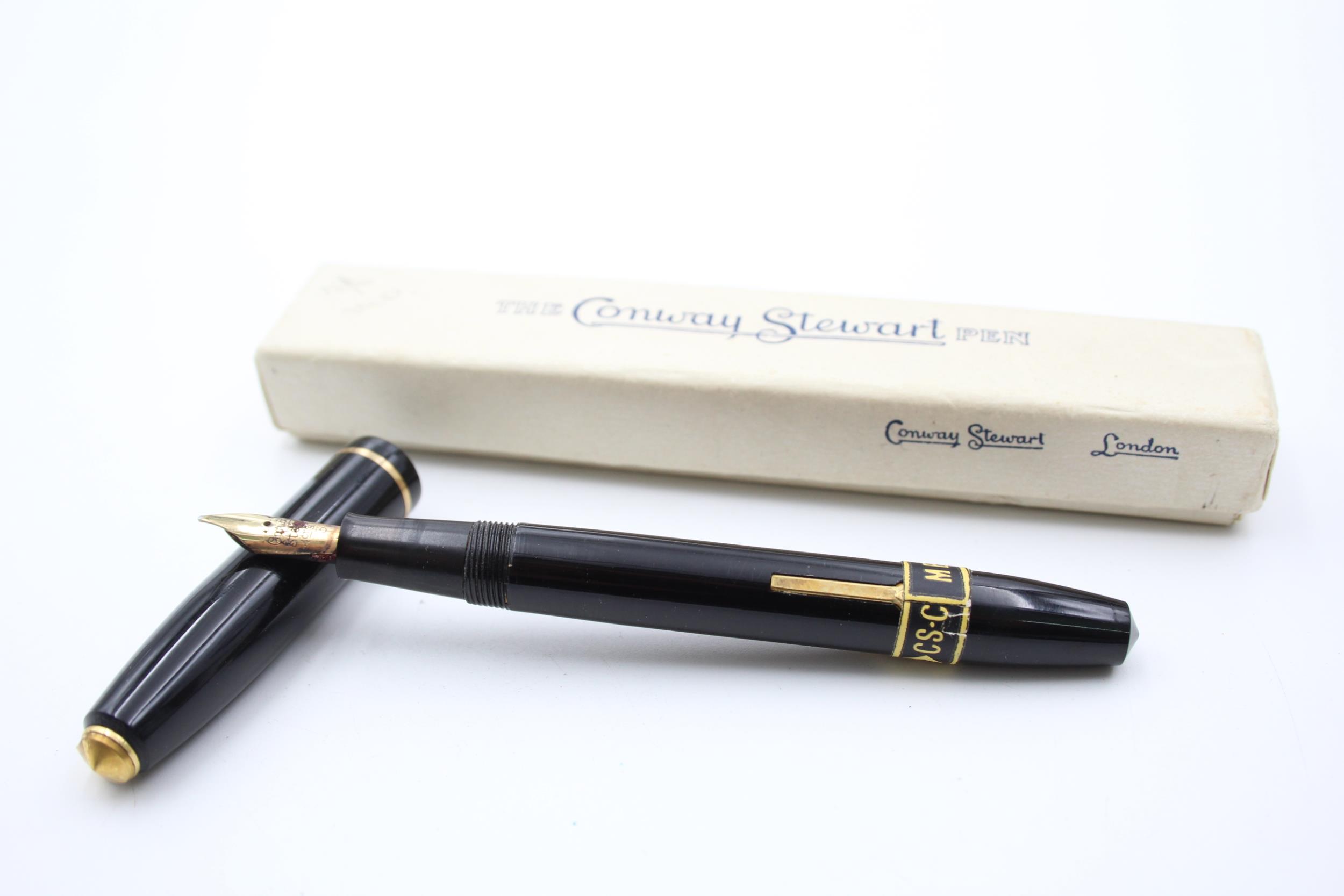 Vintage CONWAY STEWART 85 Black FOUNTAIN PEN w/ 14ct Gold Nib WRITING Boxed // Vintage CONWAY