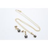 9ct Yellow Gold Sapphire & Diamond Pendant & Earrings Set With 18ct Chain (5.4g)