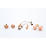 3 X 9ct Yellow Gold Vintage Paired Coral Earrings (3.6g)