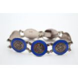 .925 Enamel Britannia And English Rose Panel Bracelet (34g)