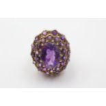 9ct Yellow Gold Antique Amethyst Princess Style Ring (8.3g) Size N