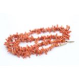 14ct Gold Barrel Clasp Red Coral Chip Necklace (27g)